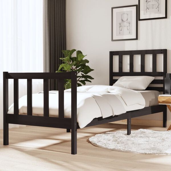 vidaXL Bedframe massief hout zwart 75x190 cm