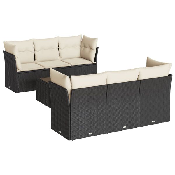 vidaXL 7-delige Loungeset met kussens poly rattan zwart