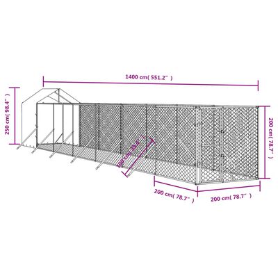 vidaXL Hondenkennel met dak 2x14x2,5 m gegalvaniseerd staal zilver