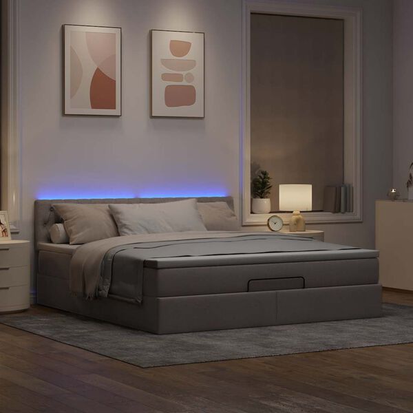 vidaXL Bed poef met matras en LED's 180x200 cm stof taupe