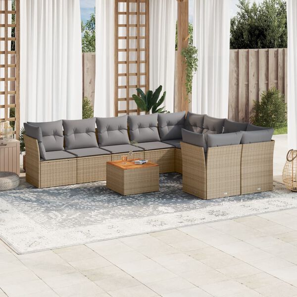 vidaXL 10-delige Loungeset met kussens poly rattan gemengd beige