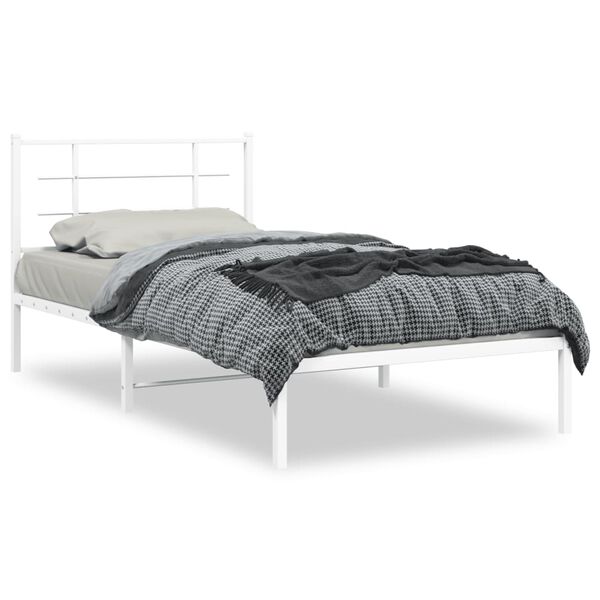 vidaXL Bedframe met hoofdbord metaal wit 100x200 cm
