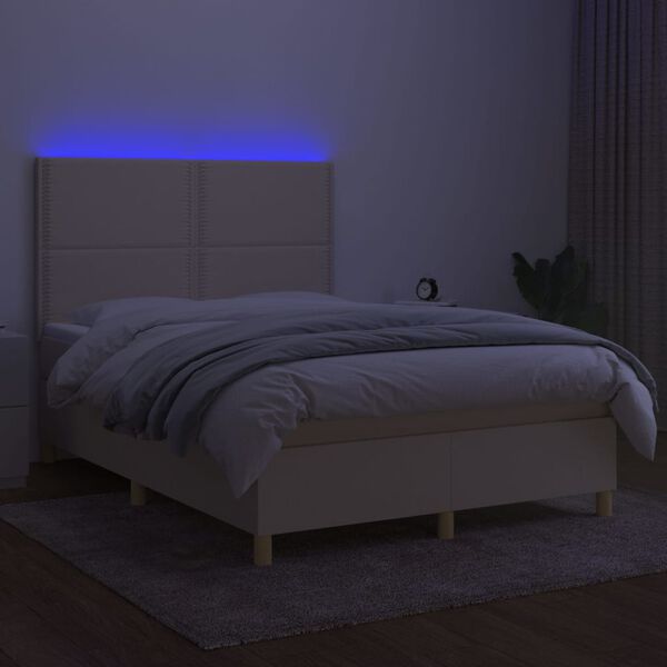 vidaXL Boxspring met matras en LED stof cr&egrave;mekleurig 140x200 cm