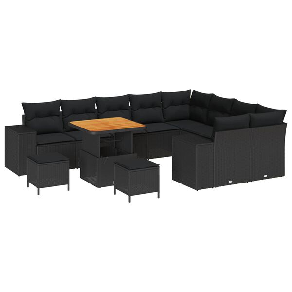 vidaXL Tuin Sofa Set met kussen met opslag met kussen 12 pcs Zwart