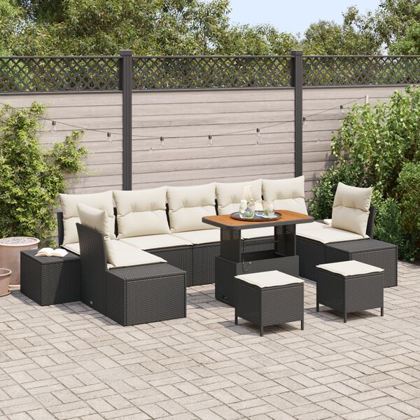 vidaXL Tuin Sofa Set met kussen met opslag 10 pcs Zwart en Cr&egrave;me