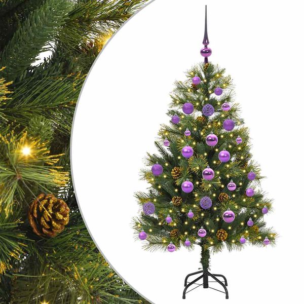 vidaXL Kunstmatige Scharnier Kerstboom met Cones Groen 120 cm