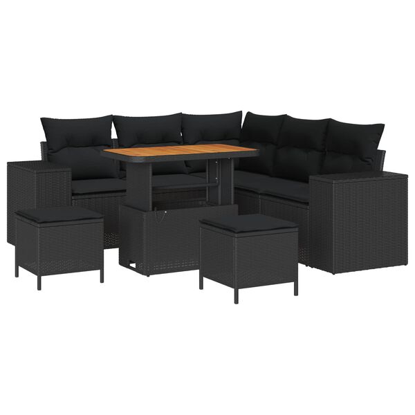 vidaXL Tuin Sofa Set met kussen met opslag met kussen 8 pcs Zwart