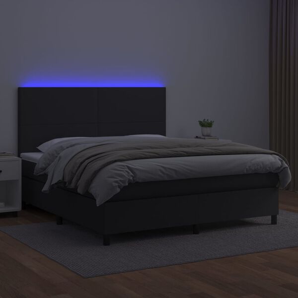 vidaXL Boxspring met matras en LED kunstleer zwart 160x200 cm