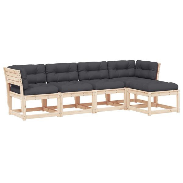 vidaXL 5-delige Loungeset met kussens massief grenenhout
