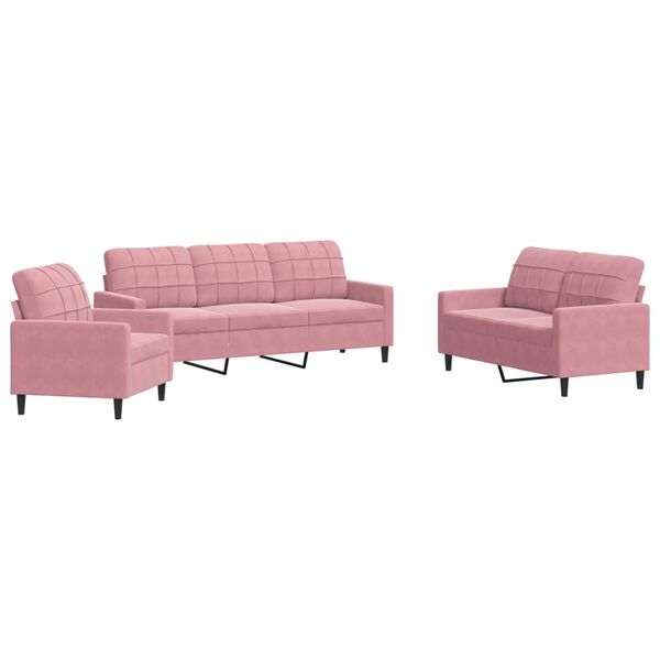 vidaXL 3-delige Loungeset met kussens fluweel roze
