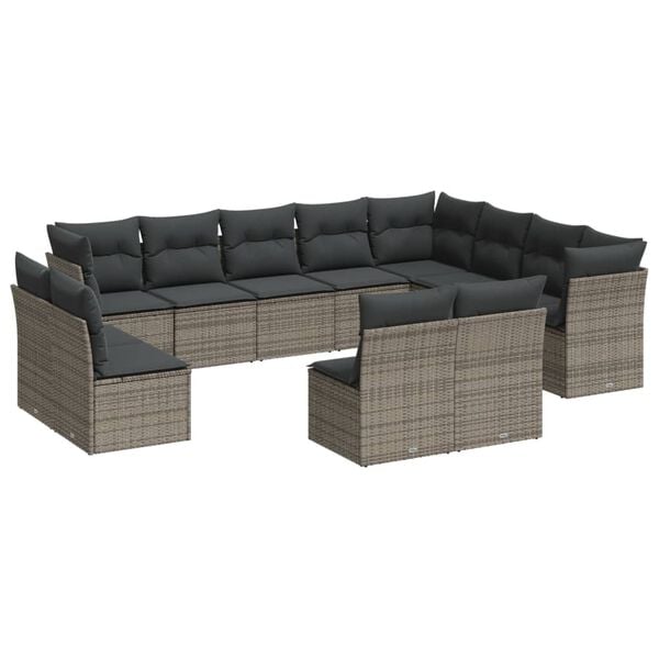 vidaXL 12-delige Loungeset met kussens poly rattan grijs