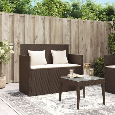 vidaXL Tuinbank met kussens poly rattan bruin