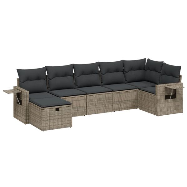 vidaXL 7-delige Loungeset met kussens poly rattan grijs