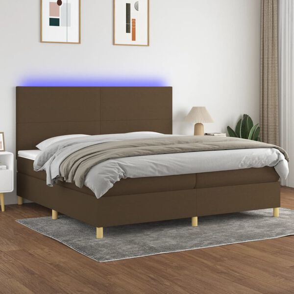 vidaXL Boxspring met matras en LED stof donkerbruin 200x200 cm