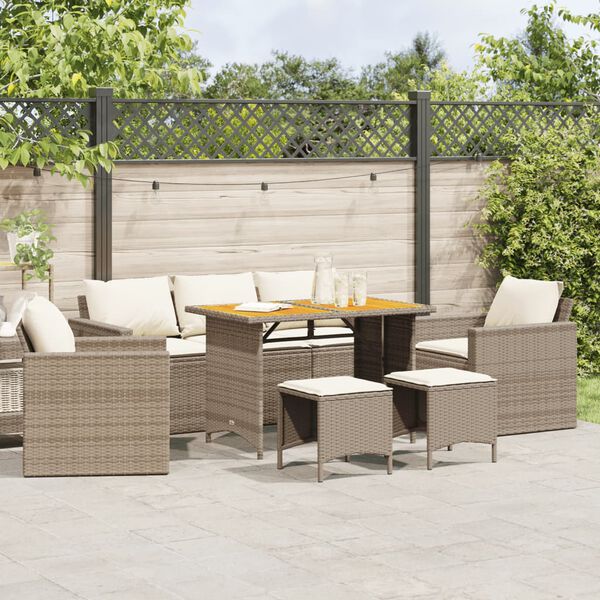 vidaXL 6-delige Loungeset met kussens poly rattan beige