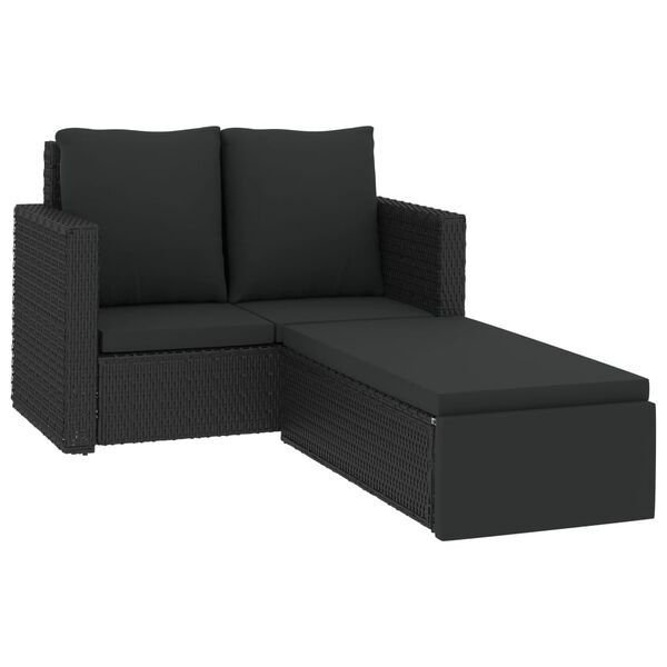vidaXL 2-delige Loungeset met kussens poly rattan zwart