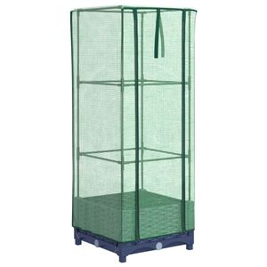 vidaXL Tuinplantenbak met Kasbedekking en Wielen Blauw Grijs PP
