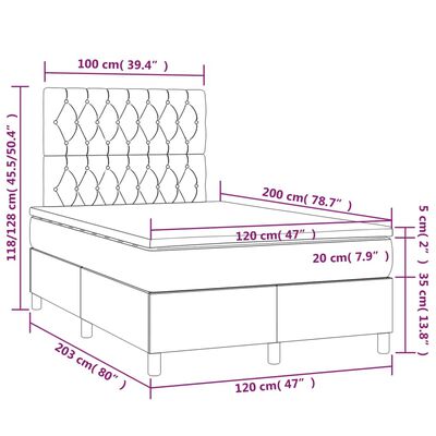 vidaXL Boxspring met matras stof lichtgrijs 120x200 cm