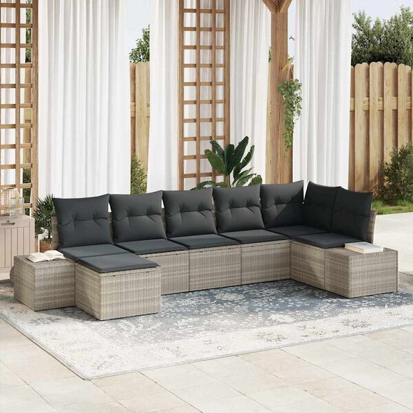 vidaXL Tuin Sofa Set met kussen 7 pcs Lichtgrijs poly rattan
