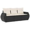 vidaXL 3-delige Loungeset met kussens poly rattan zwart
