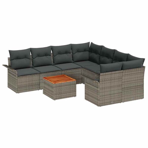 vidaXL Tuin Sofa Set met kussen met opslag met kussen 9 pcs Grijs