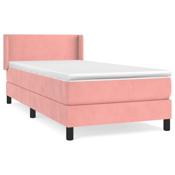 vidaXL Boxspring met matras fluweel roze 90x200 cm