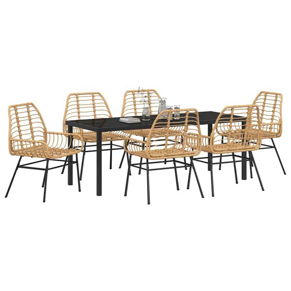 vidaXL Tuin eettafelset 7 pcs Bruin poly rattan