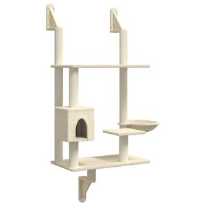vidaXL Kattenmeubel wandgemonteerd met krabpaal 153 cm cr&egrave;mekleurig