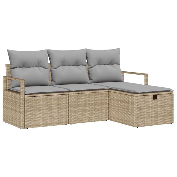 vidaXL Bankstel met kussen 4 pcs Beige en Licht Grijs poly rattan
