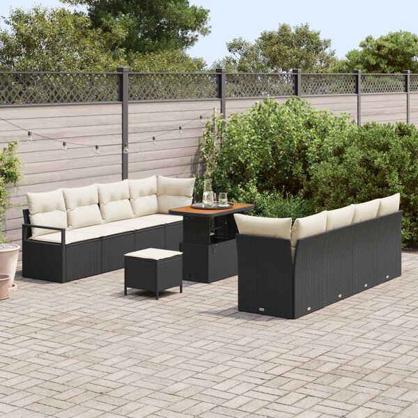 vidaXL Tuin Sofa Set met kussen 11 pcs Zwart Poly riet