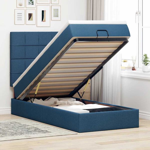 vidaXL Bed met matras 100x200 cm stof blauw