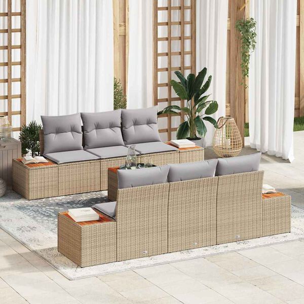 vidaXL Tuin Sofa Set met kussen met opslag 7 pcs Beige Poly riet