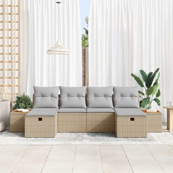 vidaXL Tuin Sofa Set met kussen 6 pcs Beige Poly riet