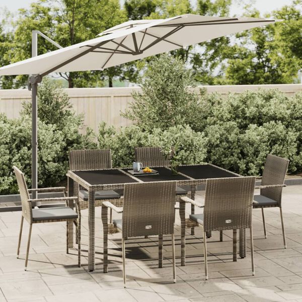 vidaXL 7-delige Tuinset met kussens poly rattan grijs