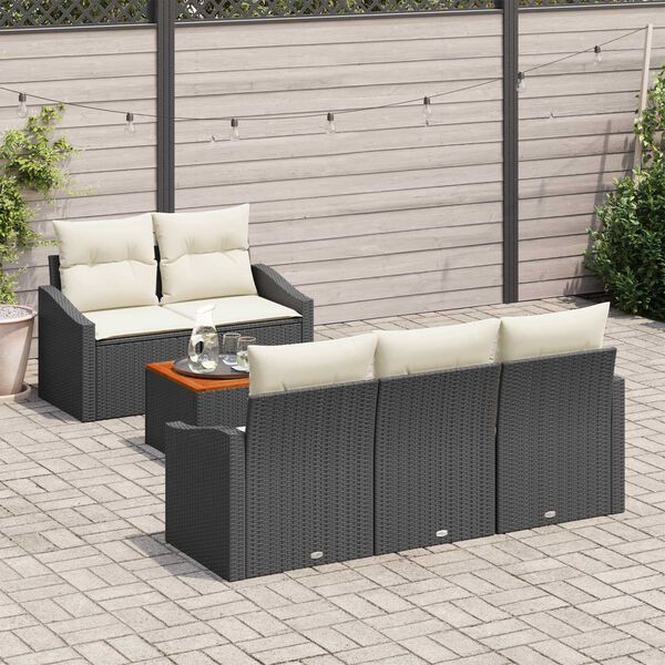 vidaXL Tuinbankenset met opslag 6 pcs Zwart en Cr&egrave;me poly rattan