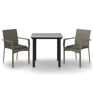 vidaXL 3-delige Tuinset met kussens poly rattan zwart en grijs