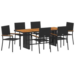 vidaXL Tuin eettafelset 7 pcs Zwart poly rattan