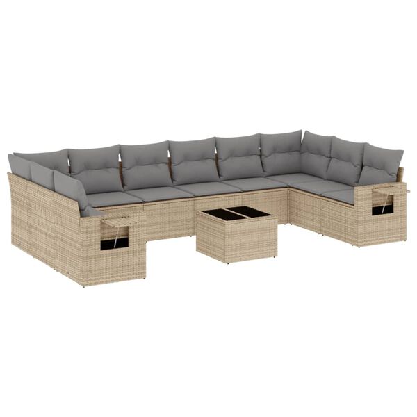 vidaXL 11-delige Tuinset met kussens poly rattan beige