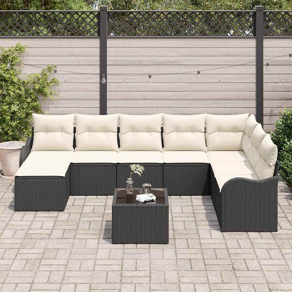 vidaXL Tuin Sofa Set met kussen 9 pcs Zwart en wit Poly riet