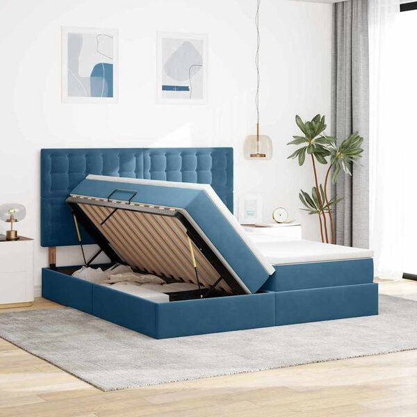 vidaXL Opslag bed met matras Donkerblauw 200 x 200 cm Fluweel
