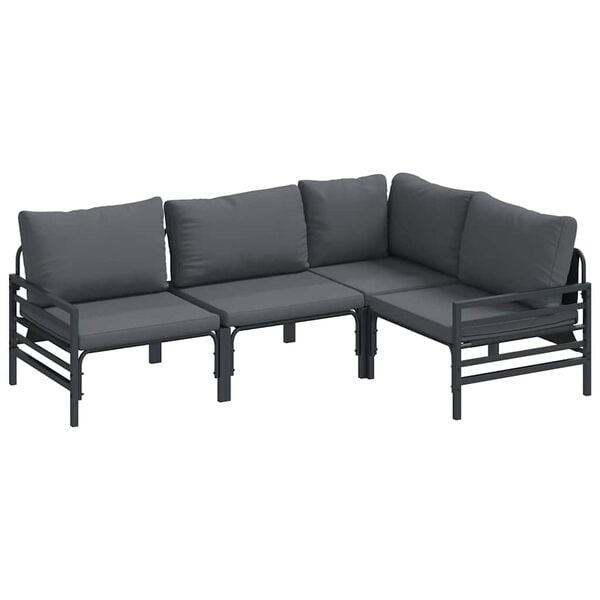 vidaXL Tuin Sofa Set met kussen 4 pcs Antraciet Staal