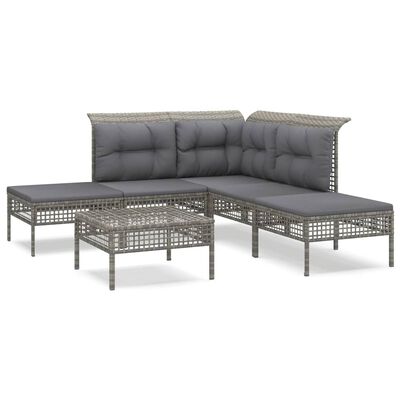 vidaXL 6-delige Loungeset met kussens poly rattan grijs