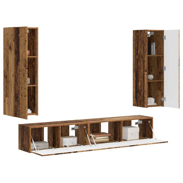 vidaXL Tv-meubelset Wandgemonteerd 3 pcs Oudhout Bewerkt hout