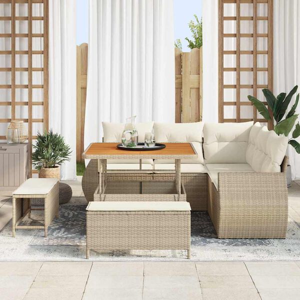 vidaXL Tuin Sofa Set met kussen 8 pcs Beige en Cr&egrave;me poly rattan
