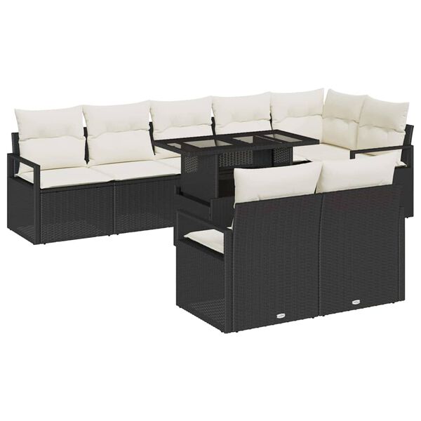 vidaXL Tuin Sofa Set met opslag 9 pcs Zwart Poly riet
