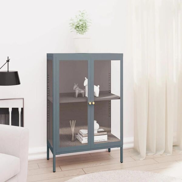 vidaXL Dressoir 75x35x105 cm staal en glas antracietkleurig