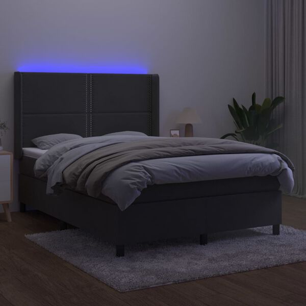 vidaXL Boxspring met matras en LED fluweel donkergrijs 140x200 cm
