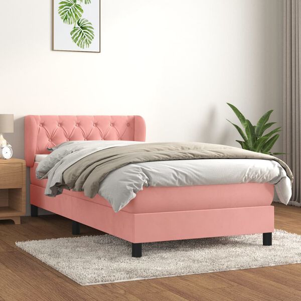 vidaXL Boxspring met matras fluweel roze 80x200 cm