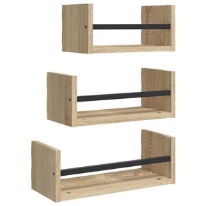 vidaXL 3-delige wandplankenset met stangen Sonoma eiken bewerkt hout