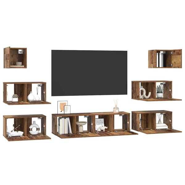 vidaXL Tv-meubelset Wandgemonteerd 8 pcs Oud Hout Bewerkt hout